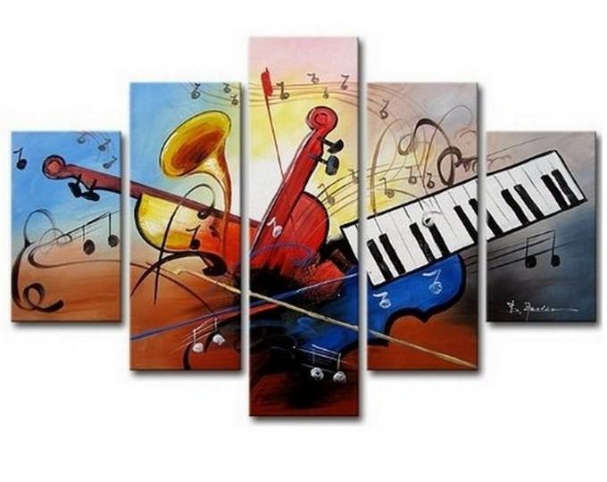 Large Canvas Art, Abstract Art, Canvas Art Painting, Abstract Painting, Wall Art, 5 Piece Wall Painting, Canvas Painting, Violin Music Art-ArtWorkCrafts.com