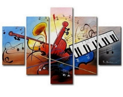 Large Canvas Art, Abstract Art, Canvas Art Painting, Abstract Painting, Wall Art, 5 Piece Wall Painting, Canvas Painting, Violin Music Art-ArtWorkCrafts.com