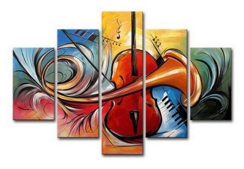 Violin Music Art, Canvas Art Painting, Abstract Painting, Wall Art, Acrylic Art, 5 Piece Wall Painting, Canvas Painting-ArtWorkCrafts.com