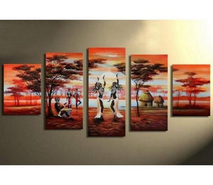 Large Canvas Art, Abstract Art, African Art, Dancing Girl Painting, Canvas Painting, Abstract Painting, Living Room Art painting, 5 Piece Art, Modern Art-ArtWorkCrafts.com