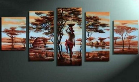 Canvas Painting, Abstract Painting, 5 Piece Canvas Art, Abstract Art, African Art, African Girl Painting, African Woman Painting, Modern Art-ArtWorkCrafts.com