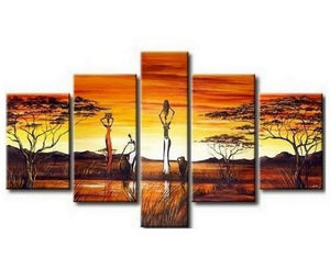 Large Canvas Art, 5 Piece Abstract Art, African Woman Painting, African Girl Painting, Canvas Painting, Abstract Painting, Bedroom Art painting-ArtWorkCrafts.com