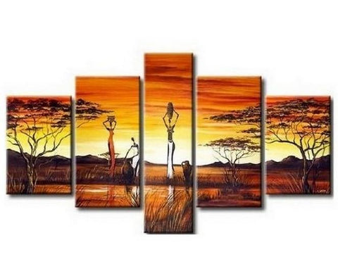 Large Canvas Art, 5 Piece Abstract Art, African Woman Painting, African Girl Painting, Canvas Painting, Abstract Painting, Bedroom Art painting-ArtWorkCrafts.com