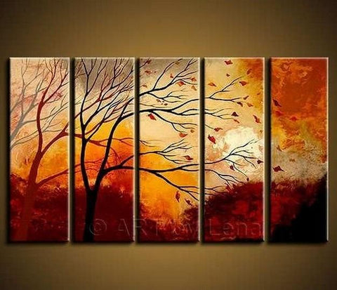 Landscape Painting, Large Wall Art, Abstract Art, Landscape Art, Canvas Painting, Oil Painting, 5 Piece Wall Art, Huge Wall Art, Ready to Hang-ArtWorkCrafts.com