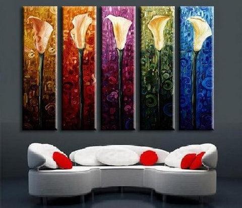 Acrylic Flower Painting, Calla Lily Painting, Flower Canvas Painting, Acrylic Canvas Painting for Bedroom, Multiple Canvas Painting-ArtWorkCrafts.com