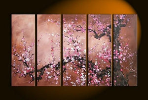 Plum Tree Painting, Large Canvas Art, Abstract Art, Flower Art, Canvas Painting, Abstract Painting, 5 Piece Wall Art, Huge Painting, Acrylic Art, Ready to Hang-ArtWorkCrafts.com