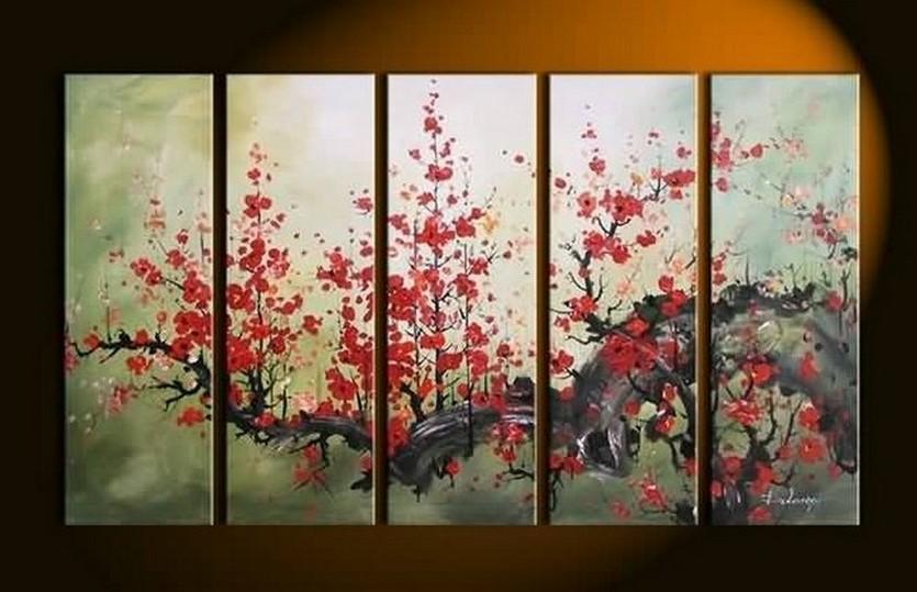 XL Canvas Art, Abstract Art, Abstract Painting, Flower Art, Canvas Painting, Plum Tree Painting, 5 Piece Wall Art, Huge Painting, Acrylic Art, Ready to Hang-ArtWorkCrafts.com