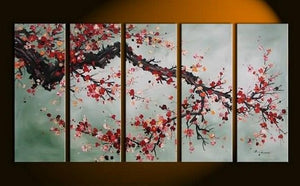XL Wall Art, Abstract Art, Abstract Painting, Flower Art, Canvas Painting, Plum Tree Painting, 5 Piece Wall Art, Huge Wall Art, Acrylic Art, Ready to Hang-ArtWorkCrafts.com