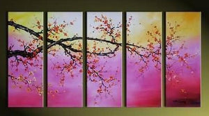 Flower Art, Canvas Painting, Plum Tree Painting, Large Canvas Art, Abstract Art, Abstract Painting, 5 Piece Wall Art, Huge Painting, Acrylic Art, Ready to Hang-ArtWorkCrafts.com