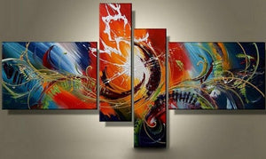Modern Acrylic Painting, Large Wall Art Paintings, 4 Panel Wall Art Ideas, Abstract Lines Painting, Living Room Canvas Painting, Hand Painted Canvas Art-ArtWorkCrafts.com