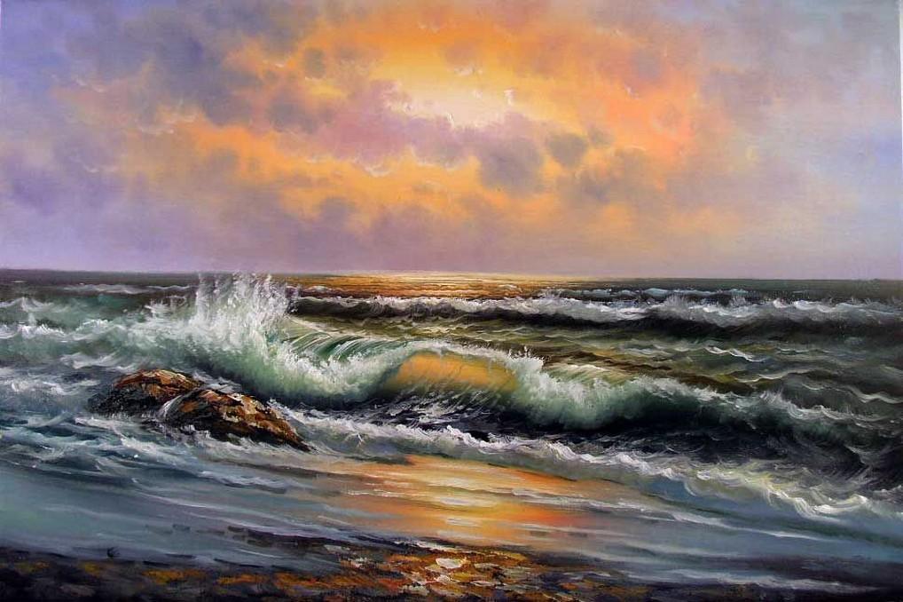 Seascape Art, Hand Painted Art, Canvas Art, pacific Ocean, Sunset Painting, Canvas Painting, Large Wall Art, Large Painting, Canvas Oil Painting, Canvas Wall Art-ArtWorkCrafts.com