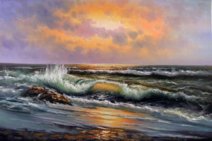 Seascape Art, Hand Painted Art, Canvas Art, pacific Ocean, Sunset Painting, Canvas Painting, Large Wall Art, Large Painting, Canvas Oil Painting, Canvas Wall Art-ArtWorkCrafts.com