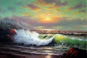 pacific Ocean, Sunset Painting, Canvas Painting, Seascape Art, Hand Painted Art, Canvas Art, Large Wall Art, Large Painting, Canvas Oil Painting, Canvas Wall Art-ArtWorkCrafts.com