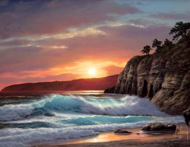 Sunset Painting, Canvas Art, Seascape Art, pacific Ocean, Big Wave, Canvas Painting, Large Wall Art, Large Painting, Canvas Oil Painting, Canvas Art-ArtWorkCrafts.com