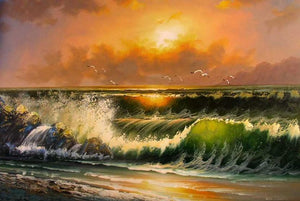 Sunrise Painting, Canvas Art, Canvas Painting, pacific Ocean, Seashore Painting, Seascape Art, Large Wall Art, Large Painting, Canvas Oil Painting, Canvas Art-ArtWorkCrafts.com