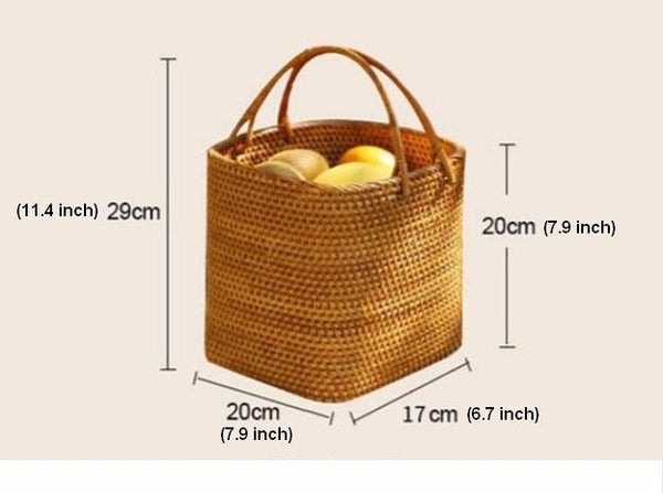 Woven Rattan Storage Basket with Handle, Storage Basket for Picnic, Fruit Storage Basket, Kitchen Storage Basekt-ArtWorkCrafts.com
