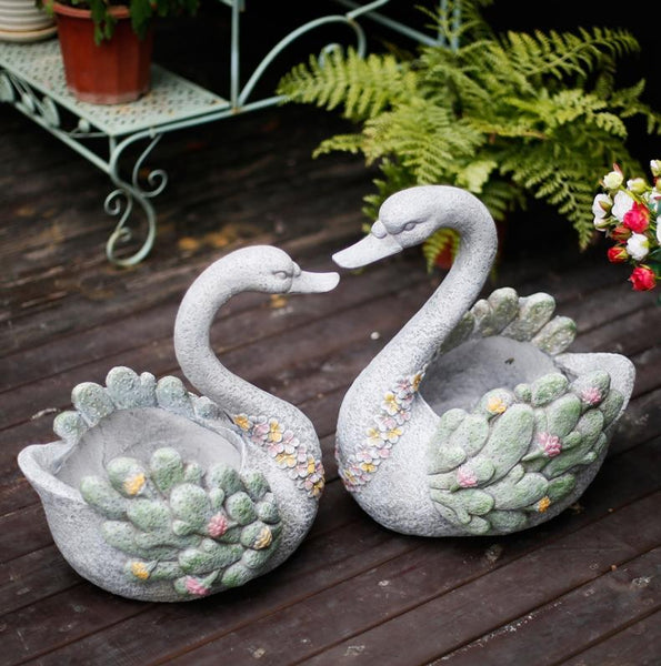 Extra Large Swan Flower Pot, Animal Statue for Garden Ornament, Swan Statues, Villa Courtyard Decor, Outdoor Decoration Ideas, Garden Ideas-ArtWorkCrafts.com
