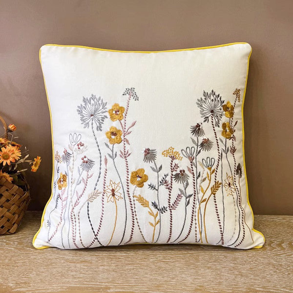 Simple Decorative Throw Pillows for Couch, Spring Flower Decorative Throw Pillows, Embroider Flower Cotton Pillow Covers, Farmhouse Sofa Decorative Pillows-ArtWorkCrafts.com