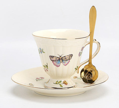 Elegant Bone China Porcelain Tea Cup Set, Beautiful British Tea Cups, Traditional English Tea Cups and Saucers, Unique Ceramic Coffee Cups-ArtWorkCrafts.com