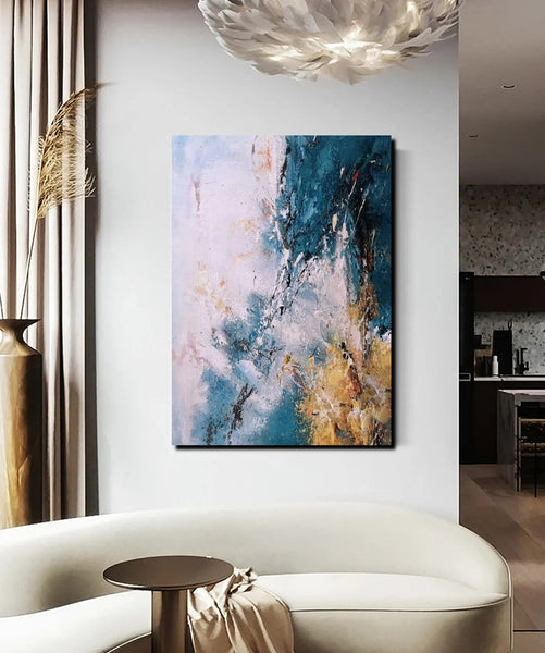 Modern Paintings for Living Room, Simple Modern Art, Blue Abstract Canvas Painting, Contemporary Acrylic Paintings, Large Wall Art Paintings-ArtWorkCrafts.com