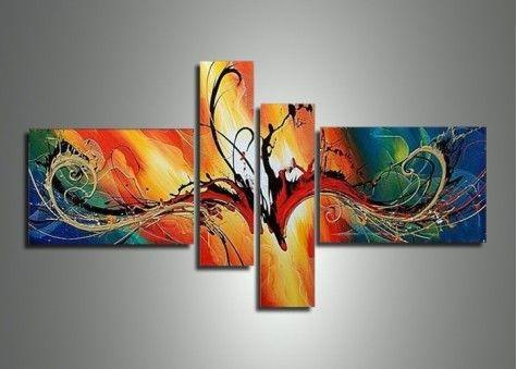 Modern Art on Canvas, 4 Piece Canvas Art, Bedroom Abstract Wall Art, Acrylic Abstract Painting, Contemporary Art for Sale-ArtWorkCrafts.com