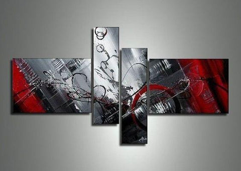 4 Piece Canvas Art, Modern Abstract Painting, Acrylic Painting for Sale, Black and Red Painting, Living Room Simple Contemporary Art-ArtWorkCrafts.com