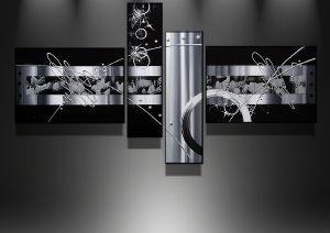 Abstract Canvas Wall Art Paintings, Black and White Painting, Living Room Modern Paintings, Acrylic Painting on Canvas, 4 Piece Wall Art, Buy Painting Online-ArtWorkCrafts.com