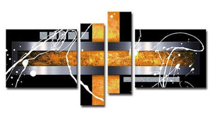Black and Yellow, Silver Canvas Painting, Abstract Painting for Dining Room, Modern Canvas Art, 4 Piece Abstract Art Paintings, Large Wall Art for Sale-ArtWorkCrafts.com