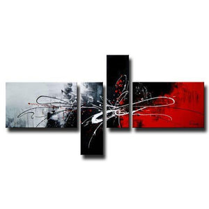 4 Piece Canvas Art Paintings, Huge Painting Above Couch, Abstract Paintings for Living Room, Black and Red Canvas Painting, Buy Art Online-ArtWorkCrafts.com