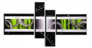 Black and White Paintings, Green Canvas Wall Art Painting, Abstract Painting for Bedroom, 4 Piece Canvas Art, Contemporary Wall Art Paintings, Large Modern Painting-ArtWorkCrafts.com