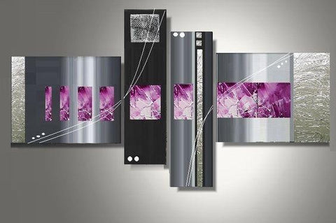 Black, Purple and Silver, Abstract Painting, Abstract Painting on Canvas, Bedroom Wall Art Ideas, Acrylic Painting on Canvas, 4 Piece Wall Art-ArtWorkCrafts.com