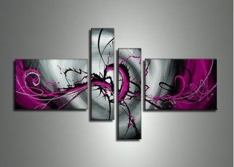 Black and Purple Canvas Wall Art, Abstract Painting for Bedroom, Buy Art Online, Acrylic Art, 4 Piece Wall Art Paintings-ArtWorkCrafts.com