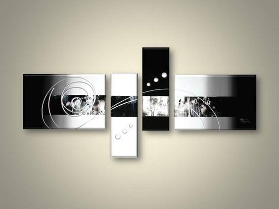 Abstract Acrylic Art, 4 Piece Canvas Art Paintings, Black and White Canvas Wall Art Paintings, Abstract Oil Painting, Modern Wall Art Ideas for Living Room-ArtWorkCrafts.com