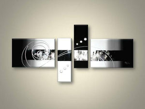 Abstract Acrylic Art, 4 Piece Canvas Art Paintings, Black and White Canvas Wall Art Paintings, Abstract Oil Painting, Modern Wall Art Ideas for Living Room-ArtWorkCrafts.com