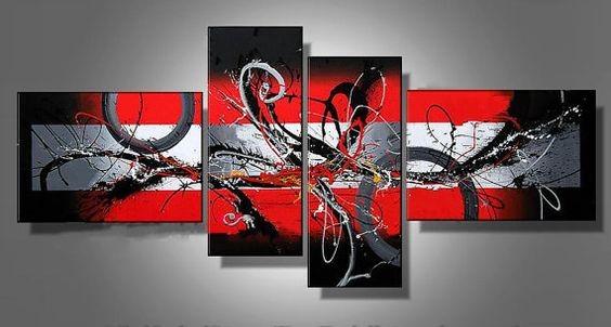 Simple Abstract Canvas Art, Black and Red Wall Art Paintings, Large Modern Paintings on Canvas, Extra Large Canvas Painting-ArtWorkCrafts.com