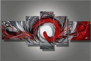 Abstract Art, Red Lines Canvas Painting, Huge Wall Art, Large Art Painting, 5 Panel Canvas Set-ArtWorkCrafts.com