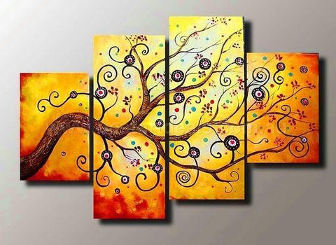 Abstract Art Painting, Large Painting on Canvas, Tree of Life Canvas Art, Bedroom Canvas Paintings, 4 Piece Canvas Art, Buy Paintings Online-ArtWorkCrafts.com