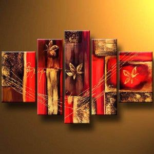 Abstract Flower Painting, Red Canvas Painting, Extra Large Wall Art, Acrylic Art, 5 Panel Painting Set-ArtWorkCrafts.com
