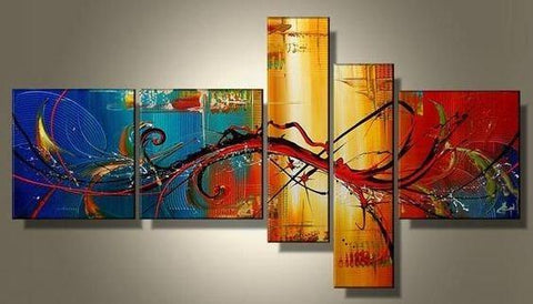 Large Wall Art, Abstract Painting, Huge Wall Art, Acrylic Art, 5 Panel Wall Painting, Hand Painted Art, Group Painting-ArtWorkCrafts.com