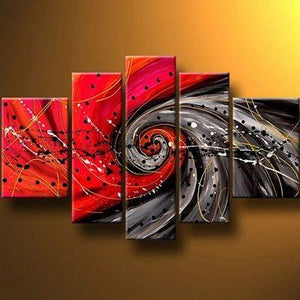 Abstract Painting on Canvas, Red Canvas Painting, Modern Wall Art Paintings, Extra Large Painting for Living Room, 5 Panel Wall Painting-ArtWorkCrafts.com