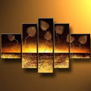 Abstract Canvas Paintings, Modern Abstract Painting, Golden Leaves Painting, Canvas Painting for Dining Room, Modern Wall Art Paintings-ArtWorkCrafts.com