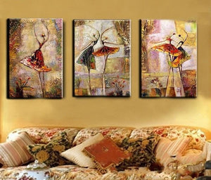 Abstract Acrylic Paintings, Ballet Dancer Painting, Canvas Painting for Bedroom, 3 Panel Wall Art Paintings, Large Painting on Canvas-ArtWorkCrafts.com