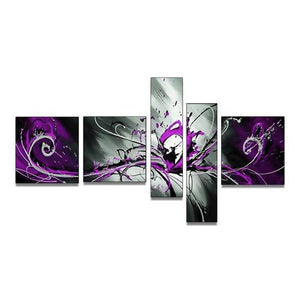 Hand Painted Art, Group Painting, Purple and Black Abstract Art, 5 Piece Wall Painting, Large Wall Art, Abstract Painting, Huge Wall Art, Acrylic Art-ArtWorkCrafts.com