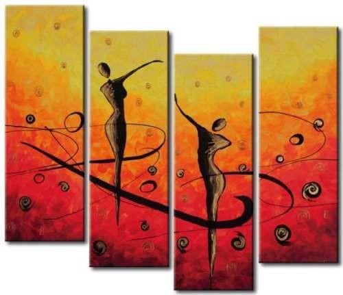 Ready to Hang Painting, Abstract Modern Art, Bedroom Wall Paintings, Abstract Figure Art, Abstract Painting on Canvas, 4 Piece Wall Art Ideas-ArtWorkCrafts.com