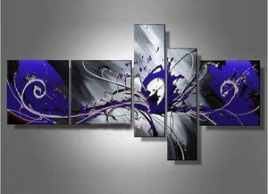 Large Wall Art, Blue and Black Abstract Painting, Huge Wall Art, Acrylic Art, Abstract Art, 5 Piece Wall Painting, Group Painting, Canvas Painting-ArtWorkCrafts.com