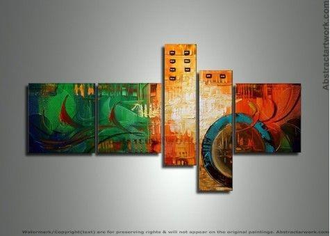Group Painting, Canvas Painting, Large Wall Art, Abstract Painting, Huge Wall Art, Acrylic Art, Abstract Art, 5 Piece Wall Painting-ArtWorkCrafts.com