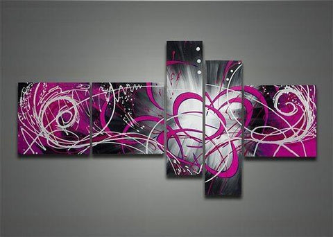 Purple and Black Abstract Art, Abstract Painting, Huge Wall Art, Acrylic Art, 5 Piece Wall Painting, Hand Painted Art, Group Painting-ArtWorkCrafts.com