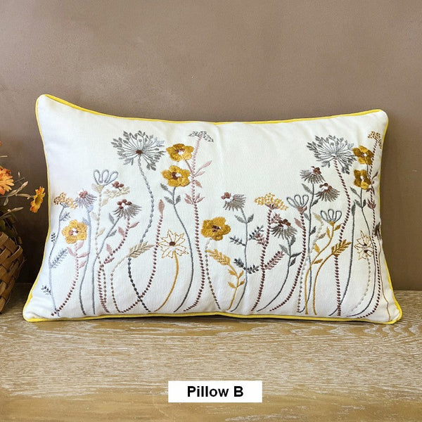 Simple Decorative Throw Pillows for Couch, Spring Flower Decorative Throw Pillows, Embroider Flower Cotton Pillow Covers, Farmhouse Sofa Decorative Pillows-ArtWorkCrafts.com