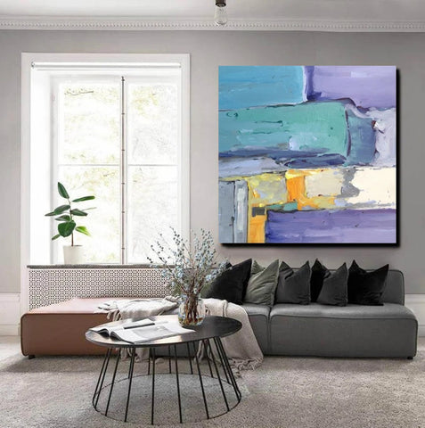 Canvas Painting for Living Room, Simple Modern Paintings, Blue Abstract Modern Paintings, Acrylic Painting on Canvas, Hand Painted Canvas Art-ArtWorkCrafts.com