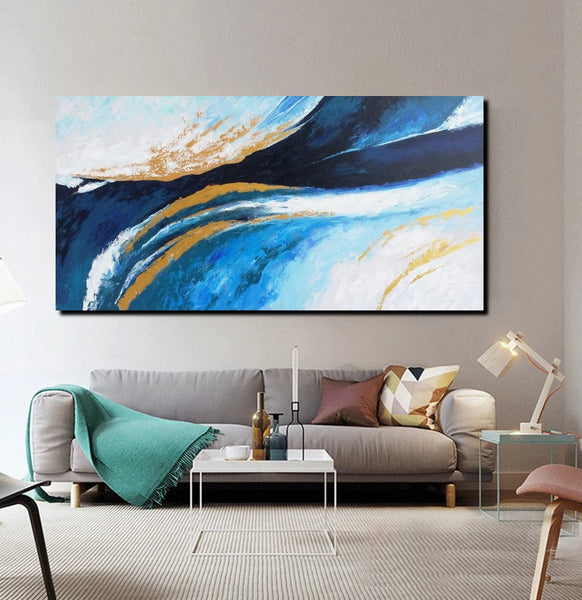 Living Room Wall Art Paintings, Blue Acrylic Abstract Painting Behind Couch, Large Painting on Canvas, Buy Paintings Online, Acrylic Painting for Sale-ArtWorkCrafts.com